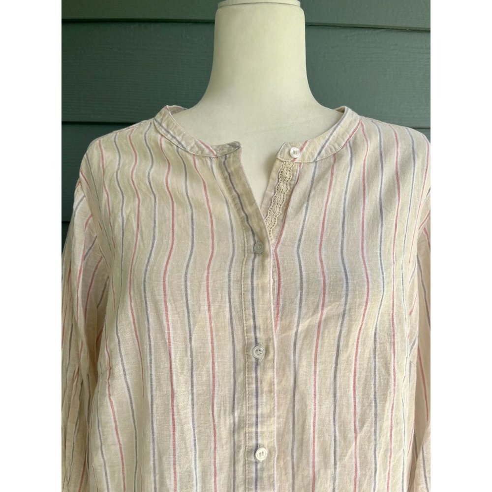 Lane Bryant Striped Button Down Blouse Linen Cotton Blend XL - Picture 4 of 6